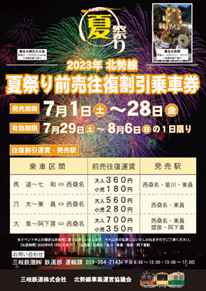 2023年北勢線夏祭り前売往復割引乗車券の案内ポスター